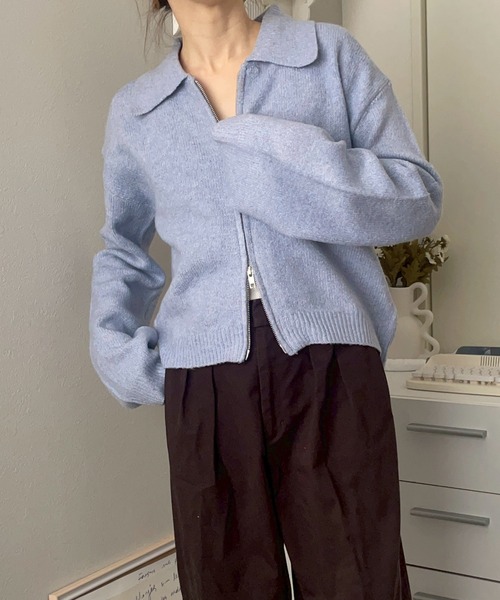 merrylatte(メリーラテ)の「Wジップ ポロニット カーディガン【NOUA】(カーディガン/ボレロ・レディース・ネイビー/グレー/ブルー/アイボリー・FREE)」の17枚目の写真