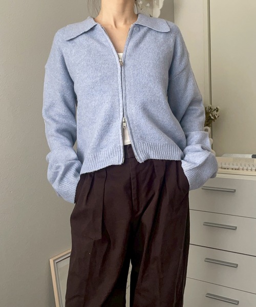 merrylatte(メリーラテ)の「Wジップ ポロニット カーディガン【NOUA】(カーディガン/ボレロ・レディース・ネイビー/グレー/ブルー/アイボリー・FREE)」の20枚目の写真