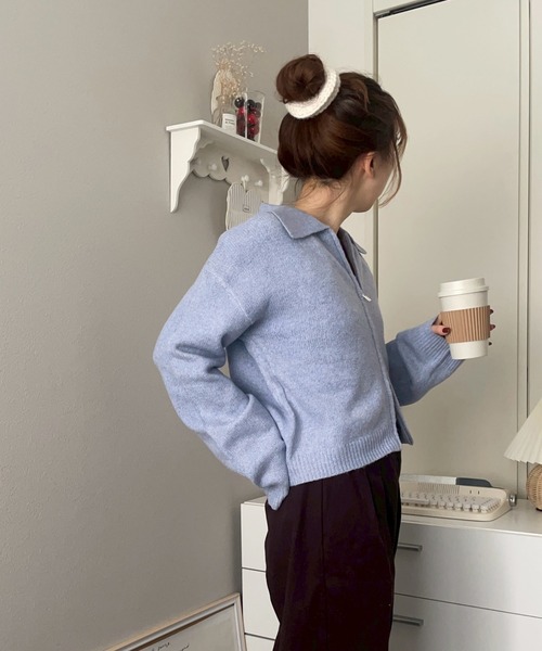merrylatte(メリーラテ)の「Wジップ ポロニット カーディガン【NOUA】(カーディガン/ボレロ・レディース・ネイビー/グレー/ブルー/アイボリー・FREE)」の21枚目の写真