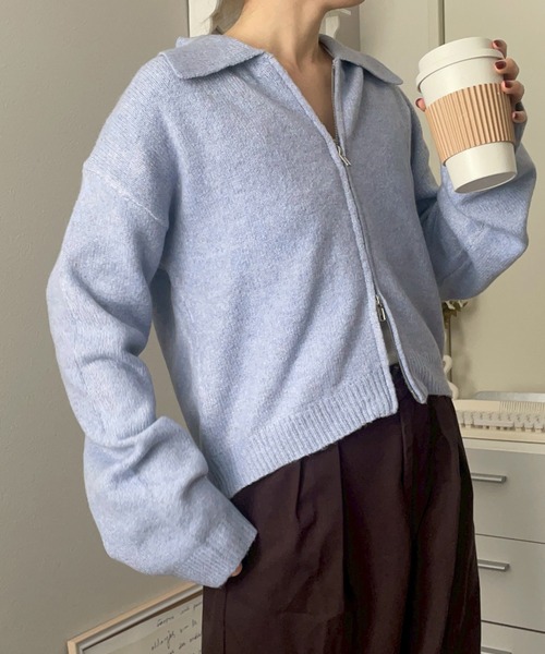 merrylatte(メリーラテ)の「Wジップ ポロニット カーディガン【NOUA】(カーディガン/ボレロ・レディース・ネイビー/グレー/ブルー/アイボリー・FREE)」の22枚目の写真