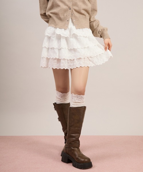 apres jour mignon（アプレジュールミニョン）の「コットンレースティアードスカート（スカート・レディース・ホワイト/ブラック・フリー）」の9枚目の写真
