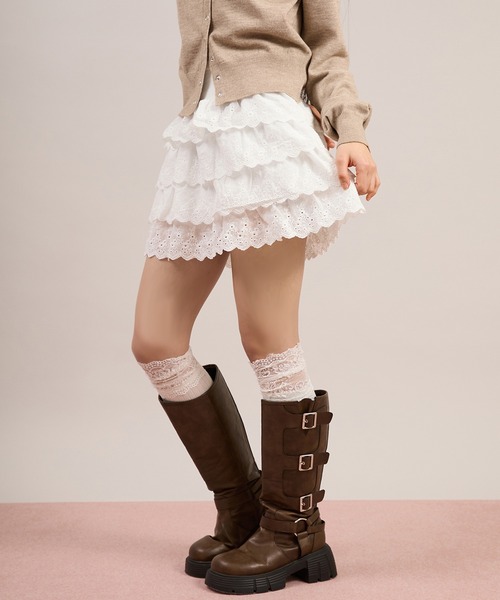 apres jour mignon（アプレジュールミニョン）の「コットンレースティアードスカート（スカート・レディース・ホワイト/ブラック・フリー）」の10枚目の写真