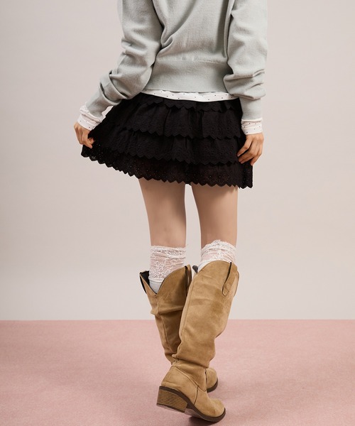 apres jour mignon（アプレジュールミニョン）の「コットンレースティアードスカート（スカート・レディース・ホワイト/ブラック・フリー）」の18枚目の写真