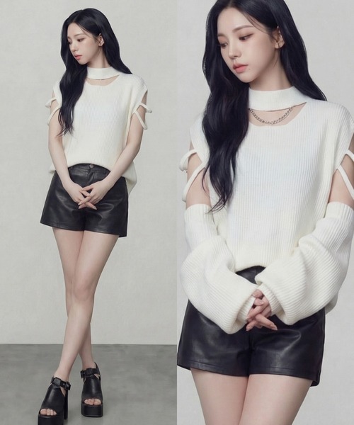 DURAS(デュラス)の「アームカバー+スリーブレスニットトップ(ニット/セーター・レディース・グレー/ホワイト/ベージュ・FREE)」の1枚目の写真