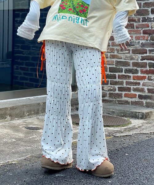HELLO.SANFRANCISCO(ハローサンフランシスコ)の「【HELLO.SANFRANCISCO/ハローサンフランシスコ】ドット柄シャーリングパンツ(その他パンツ・レディース・ブラック/ホワイト・MEDIUM/SMALL)」の8枚目の写真