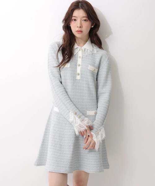 Rirandture（リランドチュール）の「ツィードポロカラーミニニットワンピース（ワンピース・レディース・グレー/ブラック/ライトブルー・1/2）」の3枚目の写真