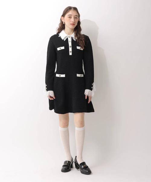 Rirandture（リランドチュール）の「ツィードポロカラーミニニットワンピース（ワンピース・レディース・グレー/ブラック/ライトブルー・1/2）」の4枚目の写真