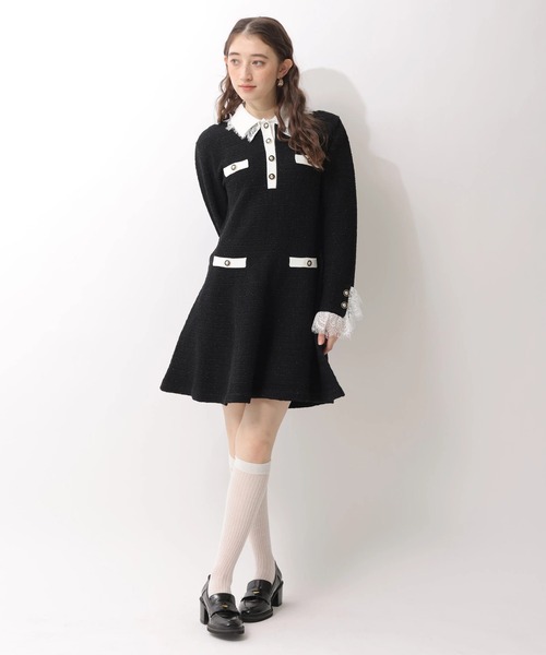 Rirandture（リランドチュール）の「ツィードポロカラーミニニットワンピース（ワンピース・レディース・グレー/ブラック/ライトブルー・1/2）」の5枚目の写真