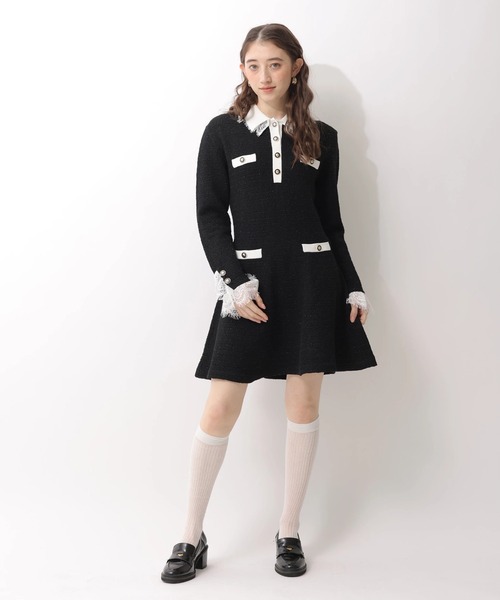 Rirandture（リランドチュール）の「ツィードポロカラーミニニットワンピース（ワンピース・レディース・グレー/ブラック/ライトブルー・1/2）」の6枚目の写真