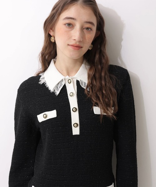 Rirandture（リランドチュール）の「ツィードポロカラーミニニットワンピース（ワンピース・レディース・グレー/ブラック/ライトブルー・1/2）」の9枚目の写真