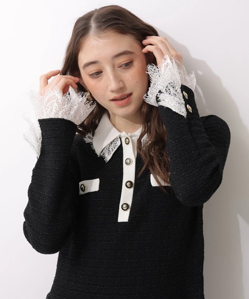 Rirandture（リランドチュール）の「ツィードポロカラーミニニットワンピース（ワンピース・レディース・グレー/ブラック/ライトブルー・1/2）」の10枚目の写真