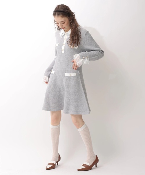Rirandture（リランドチュール）の「ツィードポロカラーミニニットワンピース（ワンピース・レディース・グレー/ブラック/ライトブルー・1/2）」の13枚目の写真