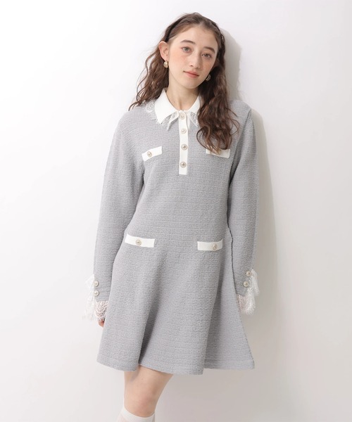 Rirandture（リランドチュール）の「ツィードポロカラーミニニットワンピース（ワンピース・レディース・グレー/ブラック/ライトブルー・1/2）」の16枚目の写真