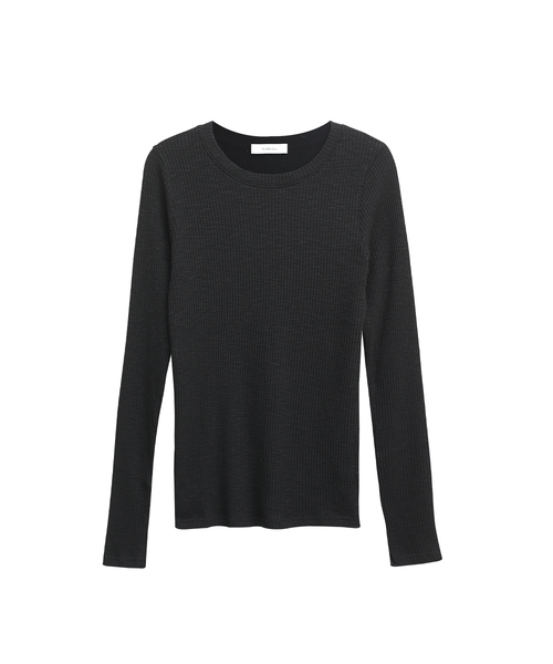 SLOWLOLLI(スローローリ)の「Calm rib basic tee_4 Colors(Tシャツ/カットソー・レディース・ブラック/ブラウン/Beige/Cream・FREE)」の1枚目の写真