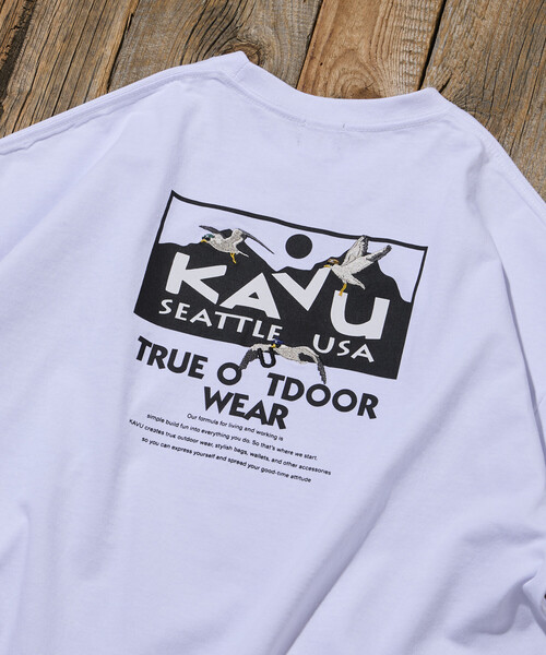FREAK'S STORE(フリークスストア)の「限定展開 KAVU×FREAK'S STORE カブー 別注 ビッグシルエット ロゴバックプリント Tシャツ(Tシャツ/カットソー・メンズ・ホワイト/スミクロ/アッシュグレー/グレイッシュベージュ・SMALL/LARGE/MEDIUM)」の7枚目の写真