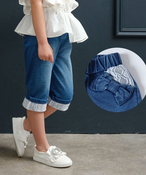 Rora(ローラ)の「ラピス ロールアップ ハーフパンツ(デニムパンツ・キッズ・ブルー・150cm/140cm/130cm/120cm/110cm)」の1枚目の写真