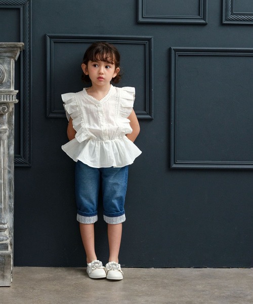 Rora(ローラ)の「ラピス ロールアップ ハーフパンツ(デニムパンツ・キッズ・ブルー・150cm/140cm/130cm/120cm/110cm)」の3枚目の写真