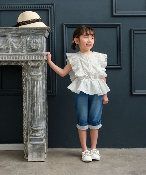 Rora(ローラ)の「ラピス ロールアップ ハーフパンツ(デニムパンツ・キッズ・ブルー・150cm/140cm/130cm/120cm/110cm)」の4枚目の写真