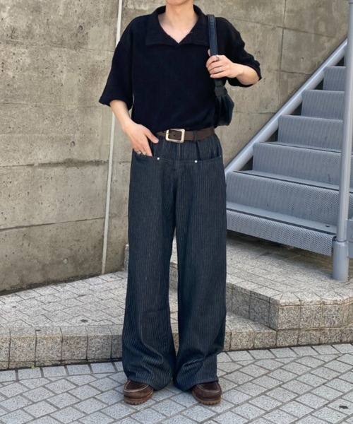 link lot(リンクロット)の「縦落ちジャガード ドロップショルダー Vネックポロ(ポロシャツ・メンズ・グレー/ブラック/アイボリー・M)」の20枚目の写真