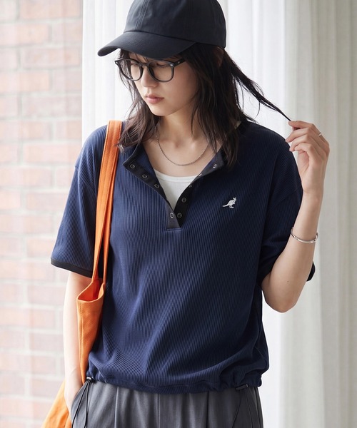 KANGOL（カンゴール）の「【KANGOL/カンゴール】別注 ワッフル ロゴ刺繍 配色 ヘンリーネック  Tシャツ（Tシャツ/カットソー・メンズ・カーキ/ブラック/チャコールグレー/オフホワイト/アッシュグレー/ネイビー・M/L/XL）」の6枚目の写真
