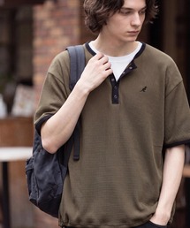 【KANGOL/カンゴール】別注 ワッフル ロゴ刺繍 配色 ヘンリーネック  Tシャツ