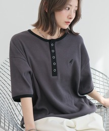 【KANGOL/カンゴール】別注 ワッフル ロゴ刺繍 配色 ヘンリーネック Tシャツ