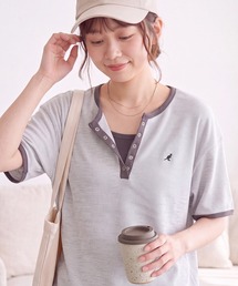 【KANGOL/カンゴール】別注 ワッフル ロゴ刺繍 配色 ヘンリーネック Tシャツ