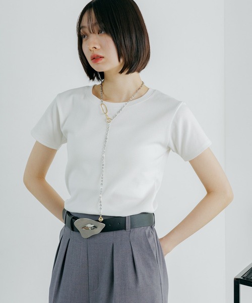 PAGEBOY（ページボーイ）の「ジミレスコンパクトT（Tシャツ/カットソー・レディース・チェリーピンク/ブラック/オフホワイト/グレー/ダークグリーン・SMALL/MEDIUM）」の9枚目の写真