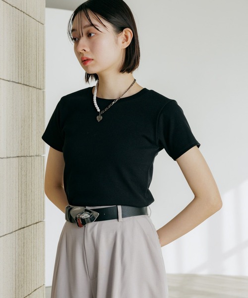 PAGEBOY（ページボーイ）の「ジミレスコンパクトT（Tシャツ/カットソー・レディース・チェリーピンク/ブラック/オフホワイト/グレー/ダークグリーン・SMALL/MEDIUM）」の15枚目の写真