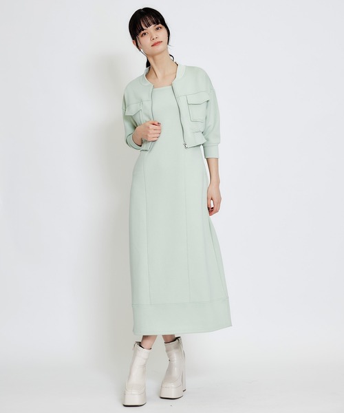 REDYAZEL(レディアゼル)の「【セットアップ可能】バイカラーステッチカットロングワンピース(ワンピース・レディース・キナリ/ミント/ネイビー・FREE)」の1枚目の写真