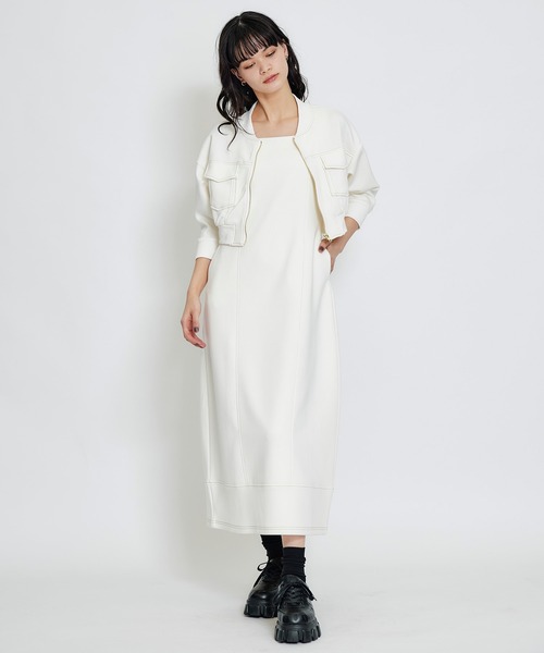 REDYAZEL(レディアゼル)の「【セットアップ可能】バイカラーステッチカットロングワンピース(ワンピース・レディース・キナリ/ミント/ネイビー・FREE)」の5枚目の写真