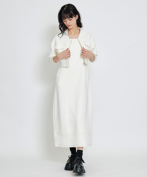 REDYAZEL(レディアゼル)の「【セットアップ可能】バイカラーステッチカットロングワンピース(ワンピース・レディース・キナリ/ミント/ネイビー・FREE)」の6枚目の写真