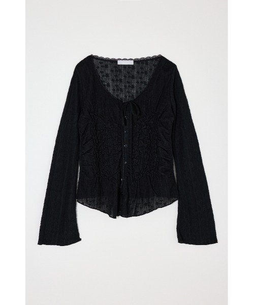 MOUSSY（マウジー）の「【EC限定カラー：ブラウン】SHIRRING LACE トップス（シャツ/ブラウス・レディース・アイボリー/ピンク/ブラウン/ブラック・FREE）」の3枚目の写真