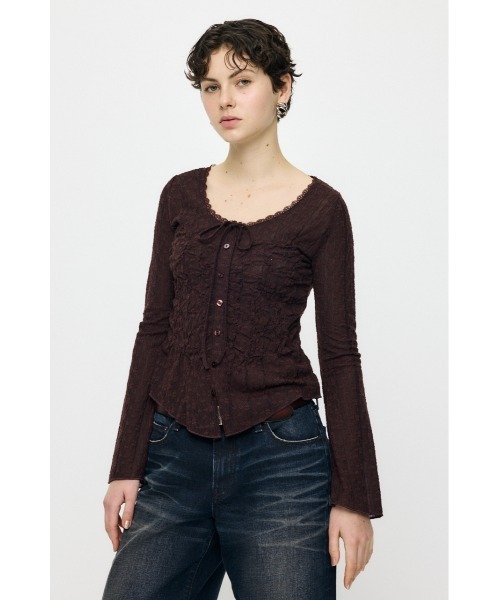 MOUSSY（マウジー）の「【EC限定カラー：ブラウン】SHIRRING LACE トップス（シャツ/ブラウス・レディース・アイボリー/ピンク/ブラウン/ブラック・FREE）」の22枚目の写真