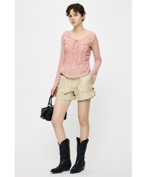 MOUSSY（マウジー）の「【EC限定カラー：ブラウン】SHIRRING LACE トップス（シャツ/ブラウス・レディース・アイボリー/ピンク/ブラウン/ブラック・FREE）」の7枚目の写真