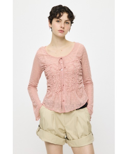 MOUSSY（マウジー）の「【EC限定カラー：ブラウン】SHIRRING LACE トップス（シャツ/ブラウス・レディース・アイボリー/ピンク/ブラウン/ブラック・FREE）」の9枚目の写真