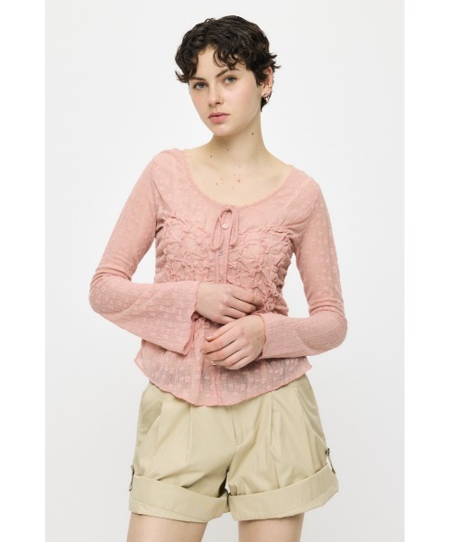 MOUSSY（マウジー）の「【EC限定カラー：ブラウン】SHIRRING LACE トップス（シャツ/ブラウス・レディース・アイボリー/ピンク/ブラウン/ブラック・FREE）」の10枚目の写真