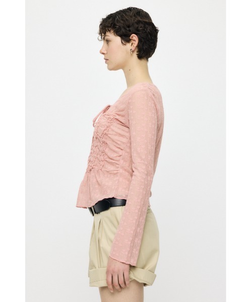 MOUSSY（マウジー）の「【EC限定カラー：ブラウン】SHIRRING LACE トップス（シャツ/ブラウス・レディース・アイボリー/ピンク/ブラウン/ブラック・FREE）」の11枚目の写真