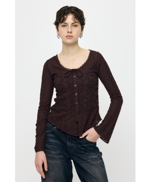 MOUSSY（マウジー）の「【EC限定カラー：ブラウン】SHIRRING LACE トップス（シャツ/ブラウス・レディース・アイボリー/ピンク/ブラウン/ブラック・FREE）」の18枚目の写真