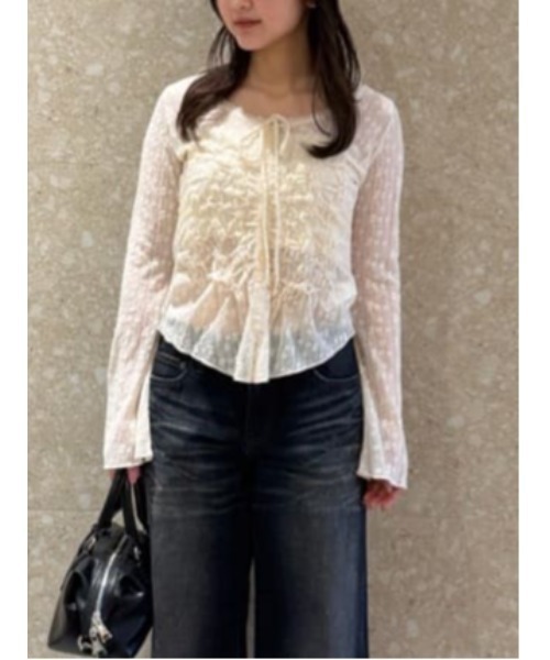 MOUSSY SHIRRING LACE トップス MOUSSY | SHIRRING LACE トップス (Tシャツ・カットソー(長袖) ) |SHEL
