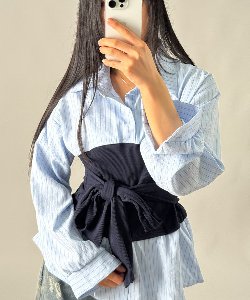 VIVID LADY(ビビッドレディー)の「レイヤード風 ストライプ ペプラムシャツ(シャツ/ブラウス・レディース・ライトブルー/ブラック/アイボリー・FREE)」の11枚目の写真
