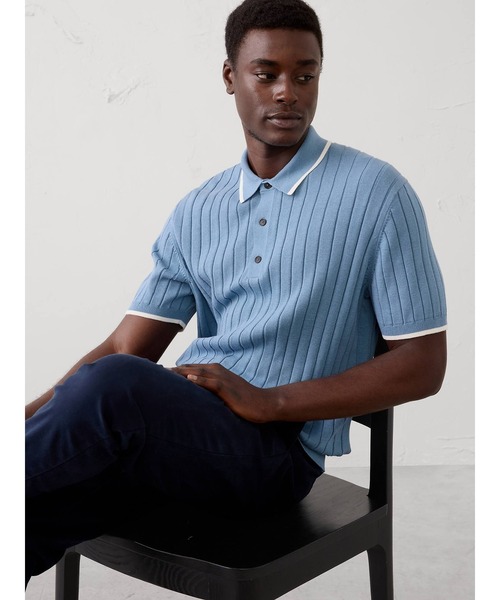BANANA REPUBLIC FACTORY STORE(バナナリパブリック ファクトリーストア)の「BANANA REPUBLIC FACTORY STORE ワイドリブ セーター ポロシャツ(ニット/セーター・メンズ・ベージュ系その他/ピンク/ホワイト/ベージュ/ネイビー/ライトブルー・S/M/L/XL)」の4枚目の写真