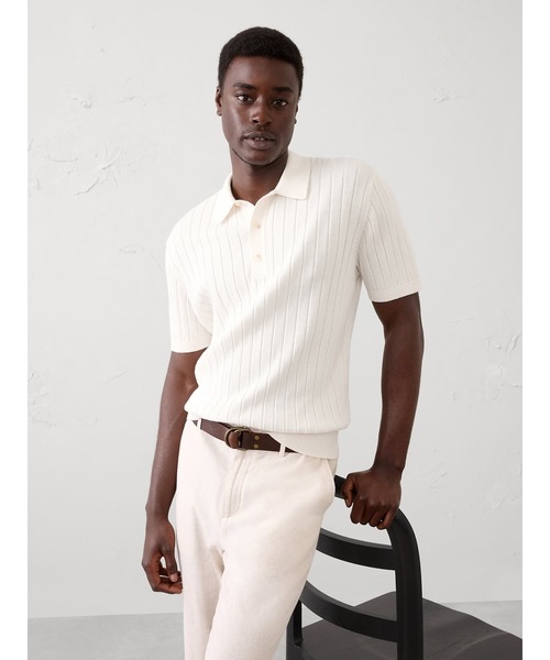 BANANA REPUBLIC FACTORY STORE(バナナリパブリック ファクトリーストア)の「BANANA REPUBLIC FACTORY STORE ワイドリブ セーター ポロシャツ(ニット/セーター・メンズ・ベージュ系その他/ピンク/ホワイト/ベージュ/ネイビー/ライトブルー・S/M/L/XL)」の2枚目の写真