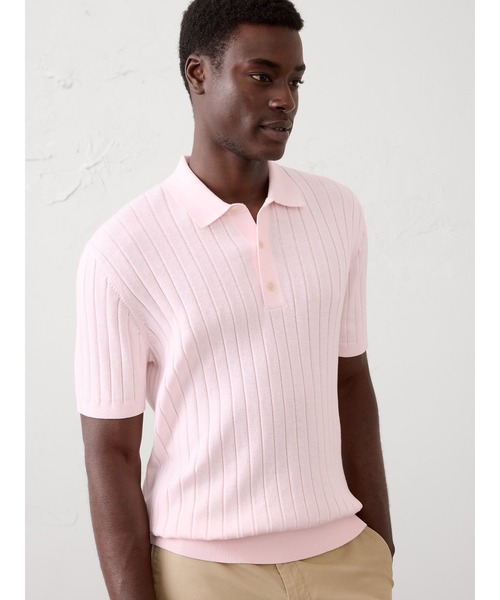BANANA REPUBLIC FACTORY STORE(バナナリパブリック ファクトリーストア)の「BANANA REPUBLIC FACTORY STORE ワイドリブ セーター ポロシャツ(ニット/セーター・メンズ・ベージュ系その他/ピンク/ホワイト/ベージュ/ネイビー/ライトブルー・S/M/L/XL)」の6枚目の写真