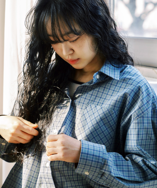 KIJIKO(キジコ)の「ke204-Overfit Check Shirt Blue Green(シャツ/ブラウス・レディース・エメラルドブルー・FREE)」の3枚目の写真