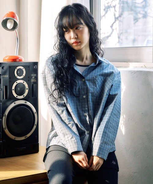 KIJIKO(キジコ)の「ke204-Overfit Check Shirt Blue Green(シャツ/ブラウス・レディース・エメラルドブルー・FREE)」の4枚目の写真