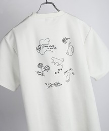 猫 × 薔薇モチーフ刺繍 フェイクスエード 半袖Tシャツ オーバーサイズ