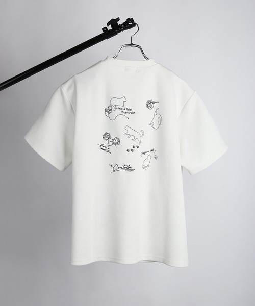 WESTSEA（ウエストシー）の「猫 × 薔薇モチーフ刺繍 フェイクスエード 半袖Tシャツ オーバーサイズ（Tシャツ/カットソー・メンズ・オフホワイト/グレー/ブラック・L/M）」の5枚目の写真