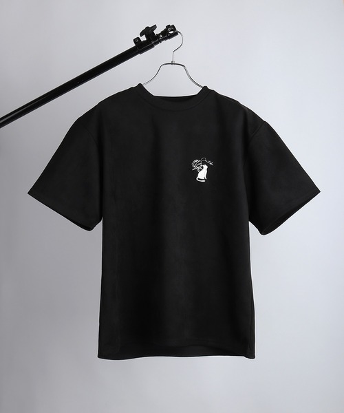 WESTSEA（ウエストシー）の「猫 × 薔薇モチーフ刺繍 フェイクスエード 半袖Tシャツ オーバーサイズ（Tシャツ/カットソー・メンズ・オフホワイト/グレー/ブラック・L/M）」の8枚目の写真