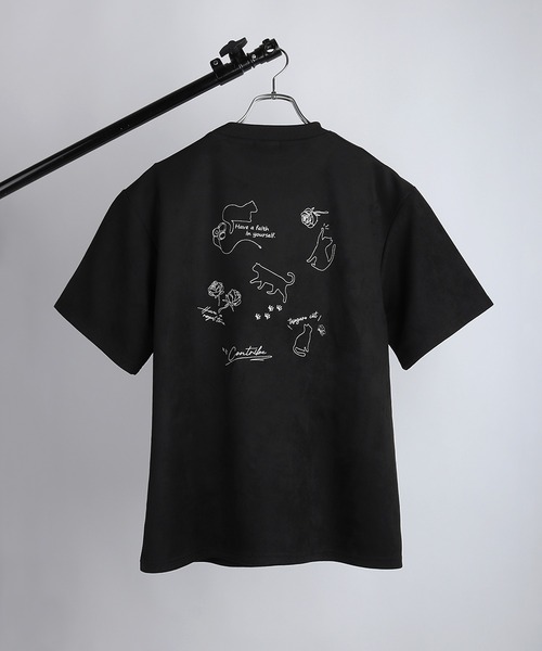 WESTSEA（ウエストシー）の「猫 × 薔薇モチーフ刺繍 フェイクスエード 半袖Tシャツ オーバーサイズ（Tシャツ/カットソー・メンズ・オフホワイト/グレー/ブラック・L/M）」の9枚目の写真